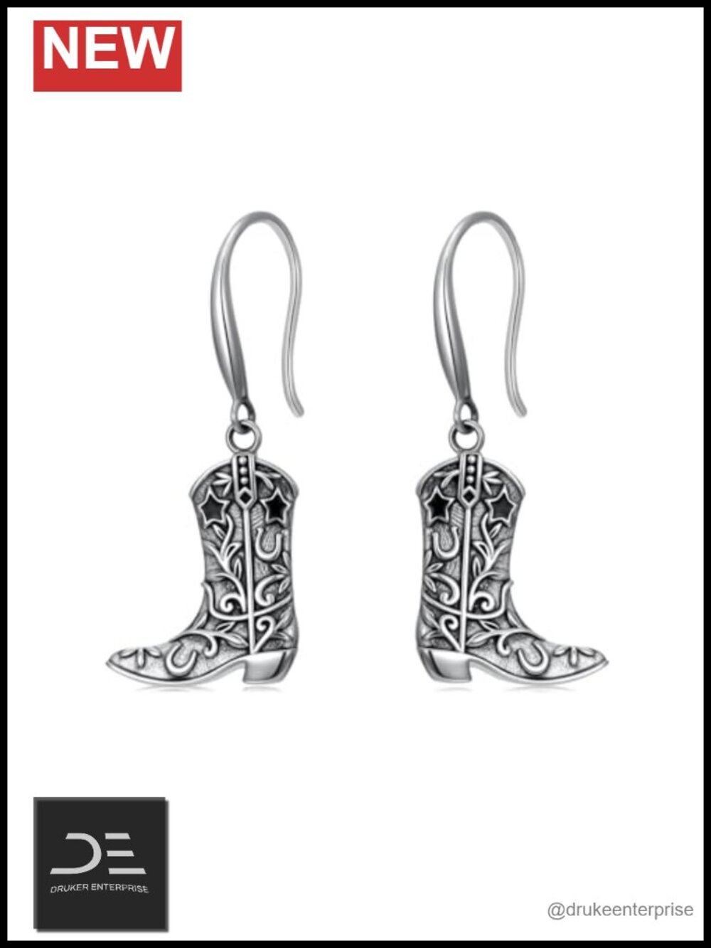 925 Sterling Silver Western Boot Hat Dangle Earrings for Women